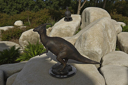Parasaur Dinosaur Bronze Statue -  Size: 11"L x 23"W x 18"H.