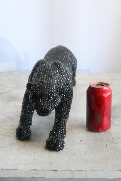 Black Crystal Beaded Panther Sculpture Prowling Resin Decor 29"x5"x7"H