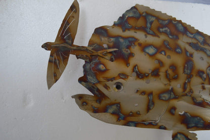 Mahi Mahi catching flying fish made of cut steel - Size: 39"L x 2"W x 12"H.