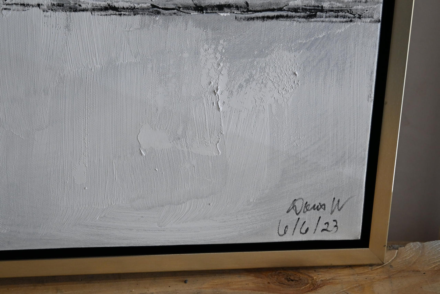 Foggy NYC Abstract Canvas Painting Gray Teal Framed Art 41"x61"
