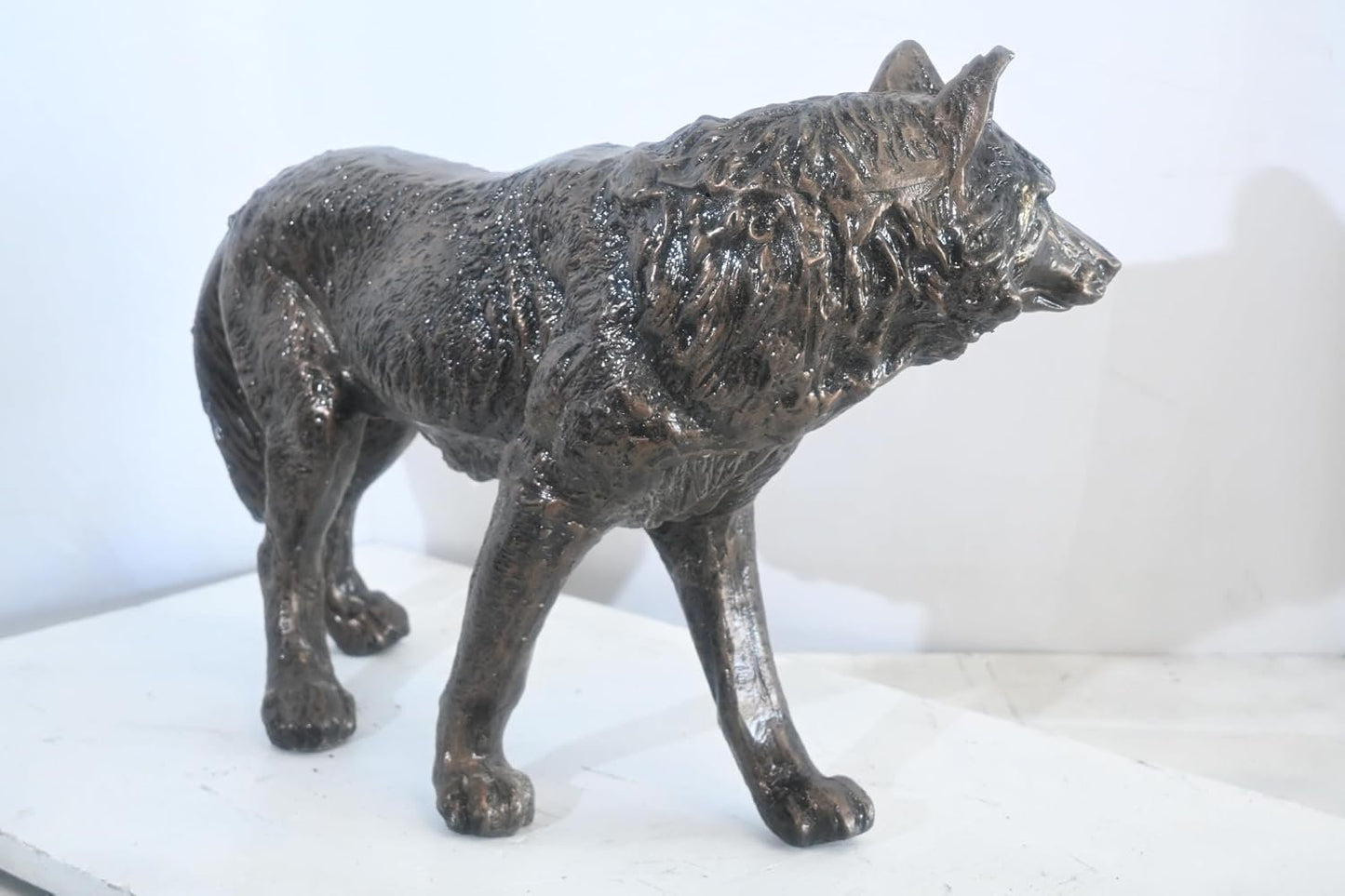 Aluminum Walking Wolf Statue Bronze Tone Finish 23"x11"x16"H
