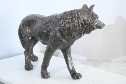 Aluminum Walking Wolf Statue Bronze Tone Finish 23"x11"x16"H