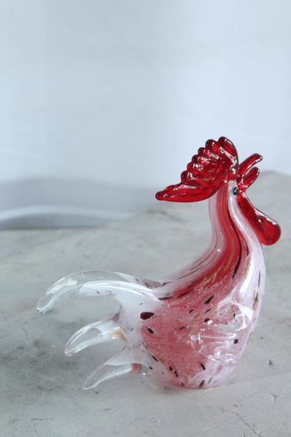 NIFAO Glass Rooster Figurine Hand Blown Art Glass Tabletop Decor 8" x 4" x 8"H