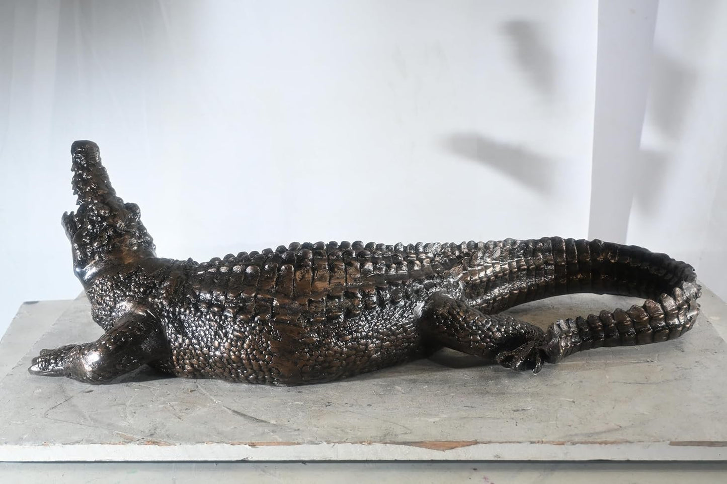Aluminum Alligator Sculpture Open Jaws Dark Bronze Decor 31"x14"x11"H