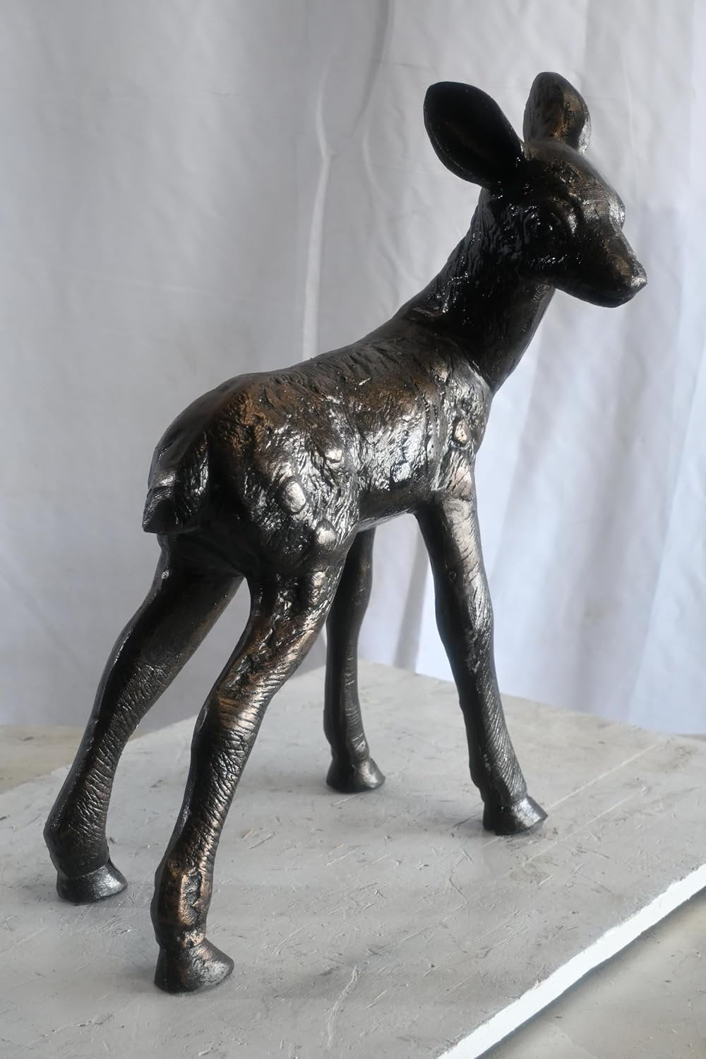 Curious Standing Fawn Sculpture in Aluminum Garden Decor 17"x10"x23"H