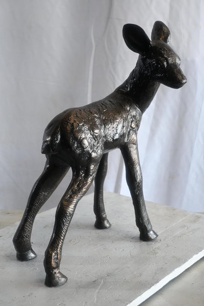 Curious Standing Fawn Sculpture in Aluminum Garden Decor 17"x10"x23"H