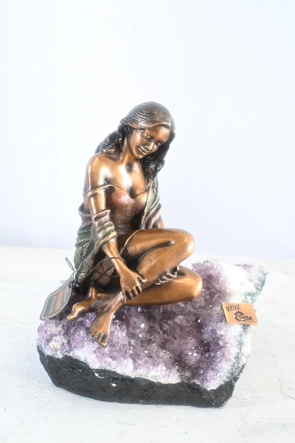 Manel Vidal Mar Bronze Maiden on Amethyst Geode by Ebano 12"x9"x11"H