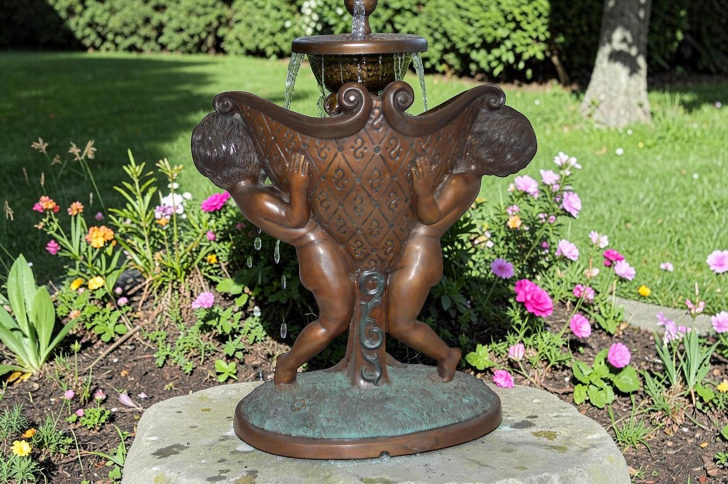 Two Kids Holding a Pot Bronze Statue Fountain -  Size: 28"L x 17"W x 29"H.