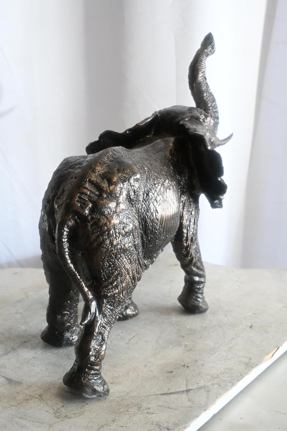 African Elephant Trunk Up Handcrafted Aluminum Sculpture 24"x12"x21"H