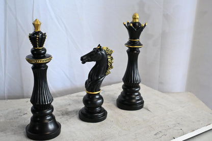 Decorative Chess Pieces Set Black Gold Resin Figurines 4"x13"x14"H
