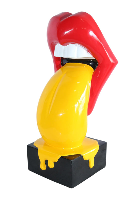 NIFAO Rolling Stones Lips Replica with Yellow Tongue Resin Statue 10 x 10 x 22 H