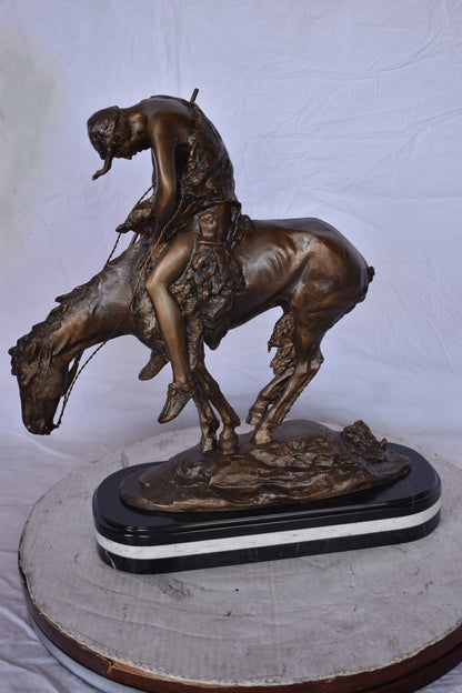 End of The Trail, a James Fraser Replica Bronze Statue - Size: 7"L x 20"W x 21"H