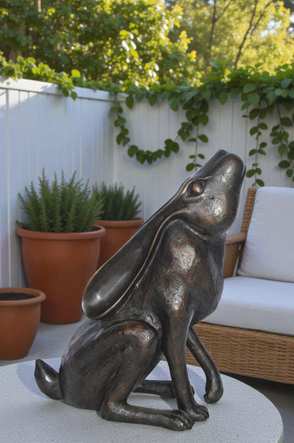 Rabbit Gazing Up Bronze Statue - Size: 8"L x 14"W x 16"H.