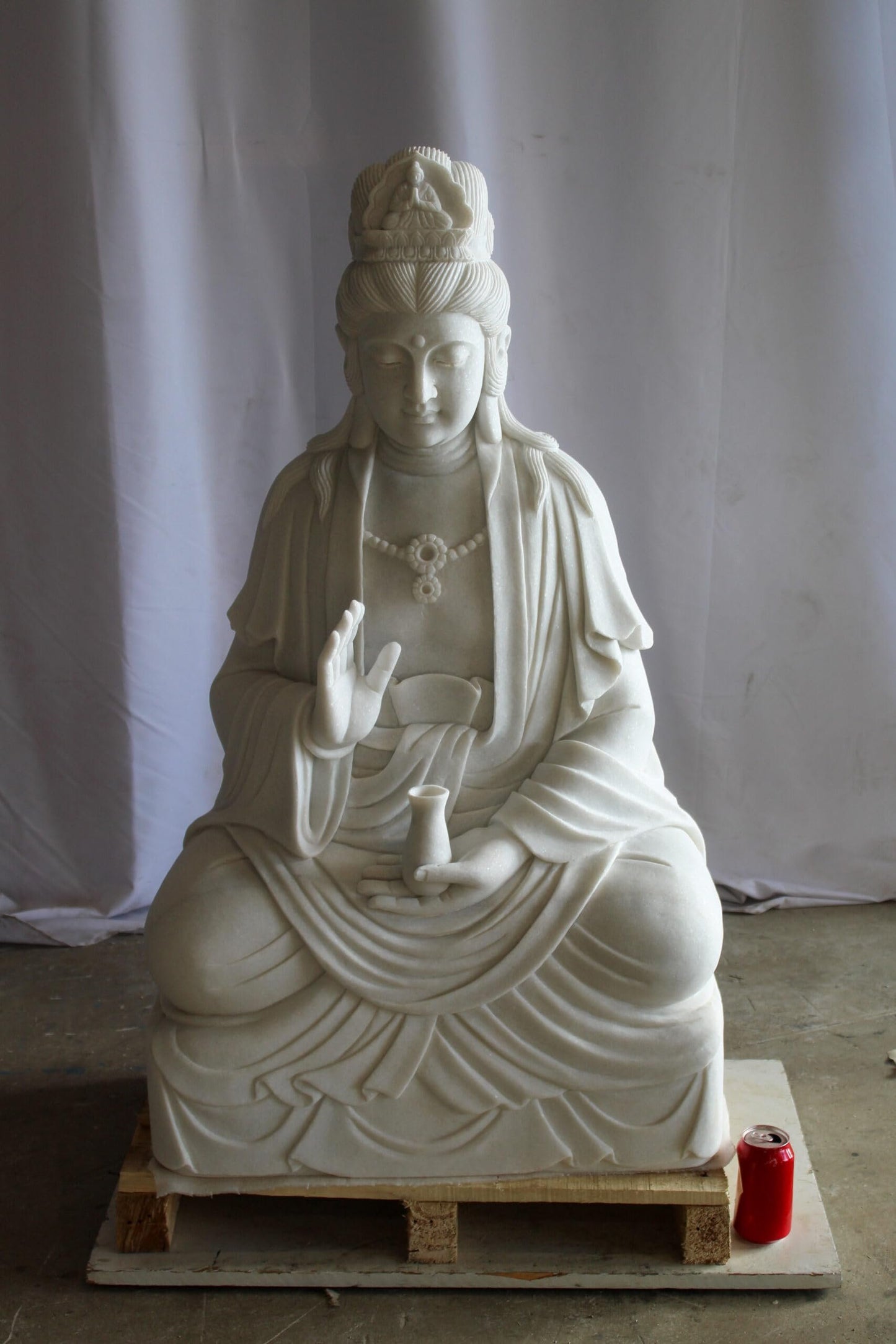 Giant Graceful Buddha in All White Marble Statue 20" x 25" x 44"H
