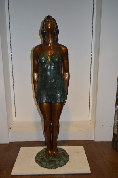 Spring Lady Watching The Sun Bronze Statue -  Size: 18"L x 12"W x 64"H