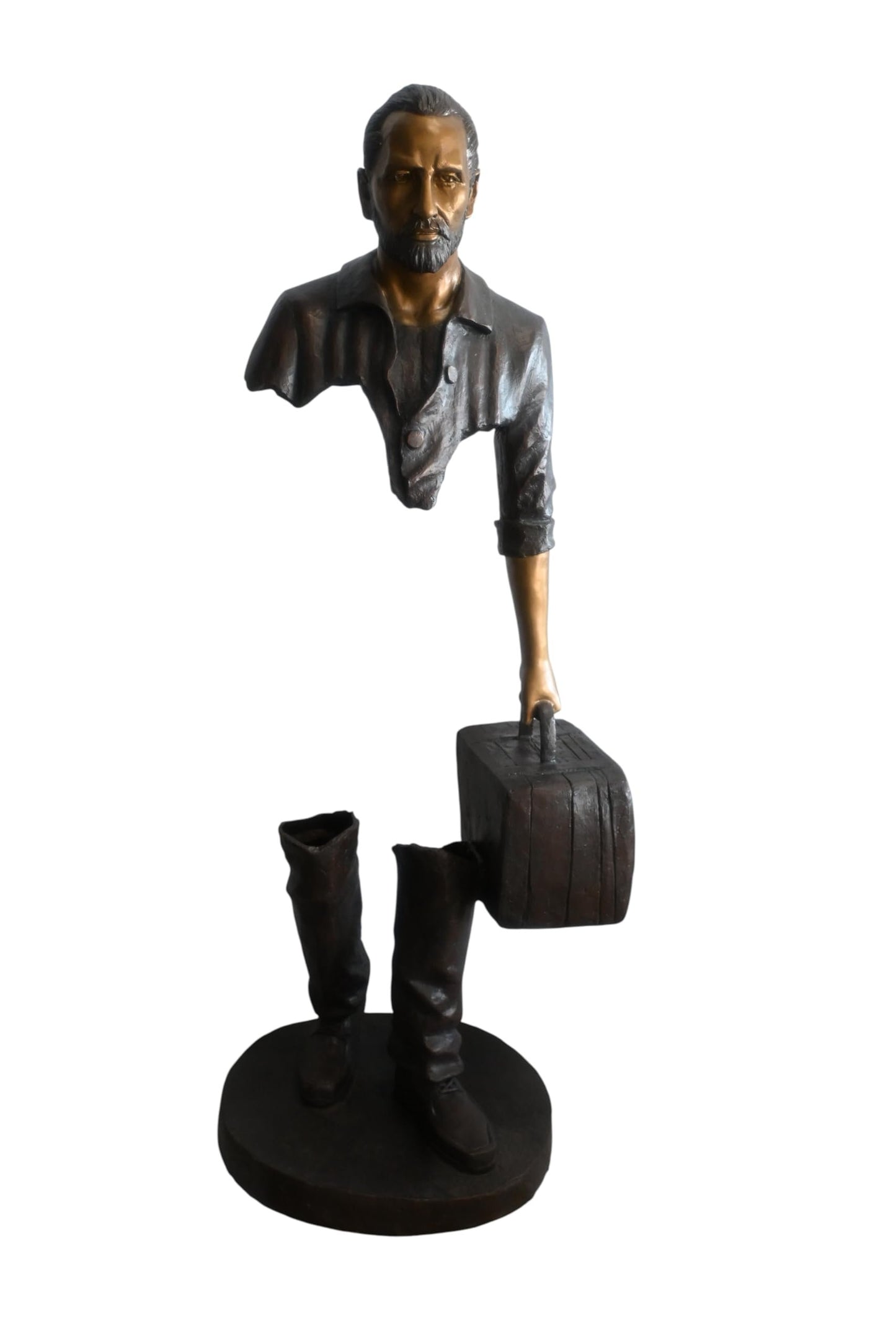 Bronze Salesman Statue with Suitcase Abstract Figurine 24"x27"x71"H