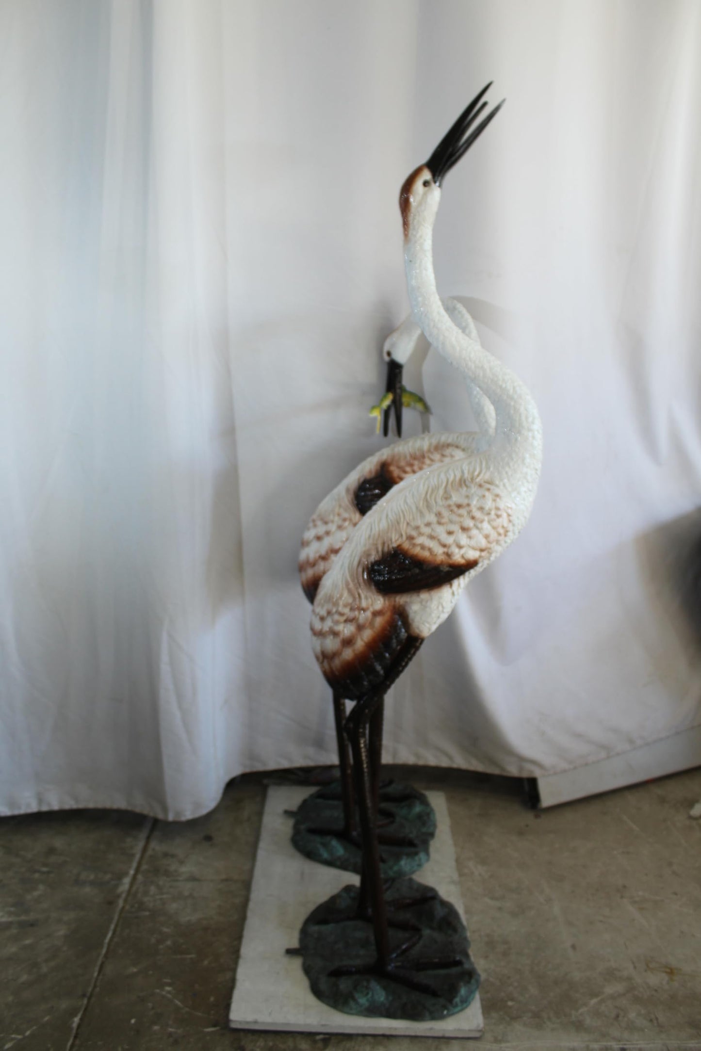 Pair Large Bronze Crane Fountains Garden Water Feature 23"x17"x56"H