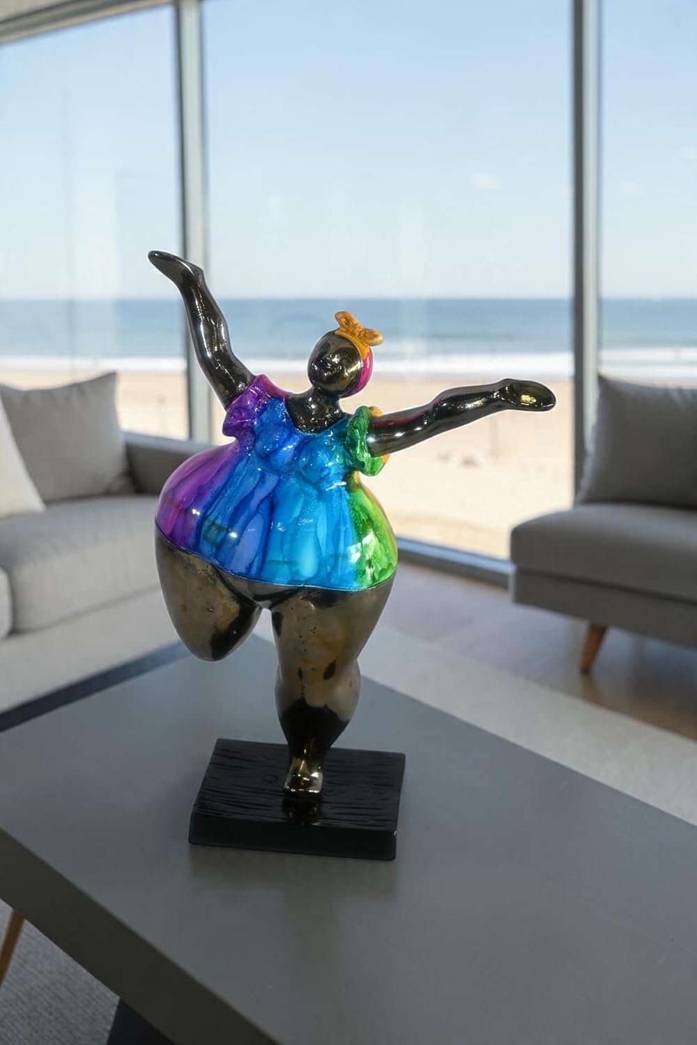 Voluptuous Woman Dancing Statue Painted Aluminum Pop Art 10"x7"x14"H