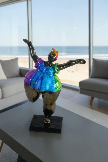 Voluptuous Woman Dancing Statue Painted Aluminum Pop Art 10"x7"x14"H