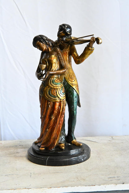Romantic Couple Bronze Statue Violin Marble Base Music 11"x10"x19"H