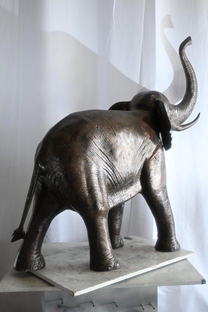 Aluminum Elephant Raised Trunk Sculpture Dark Bronze Art 52"x22"x55"H