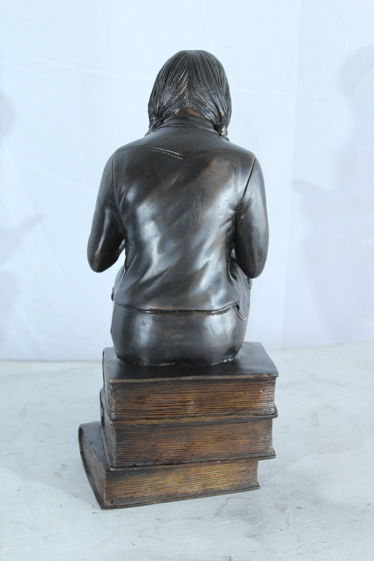 NIFAO Bronze Girl Reading Statue on Book Stack Library Sculpture Art 8" x 6" x 15"H