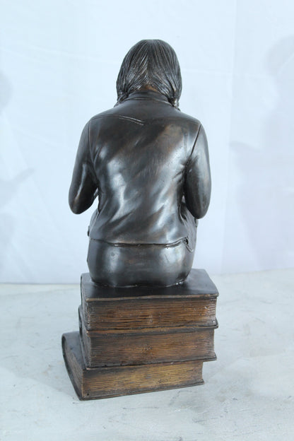 NIFAO Bronze Girl Reading Statue on Book Stack Library Sculpture Art 8" x 6" x 15"H