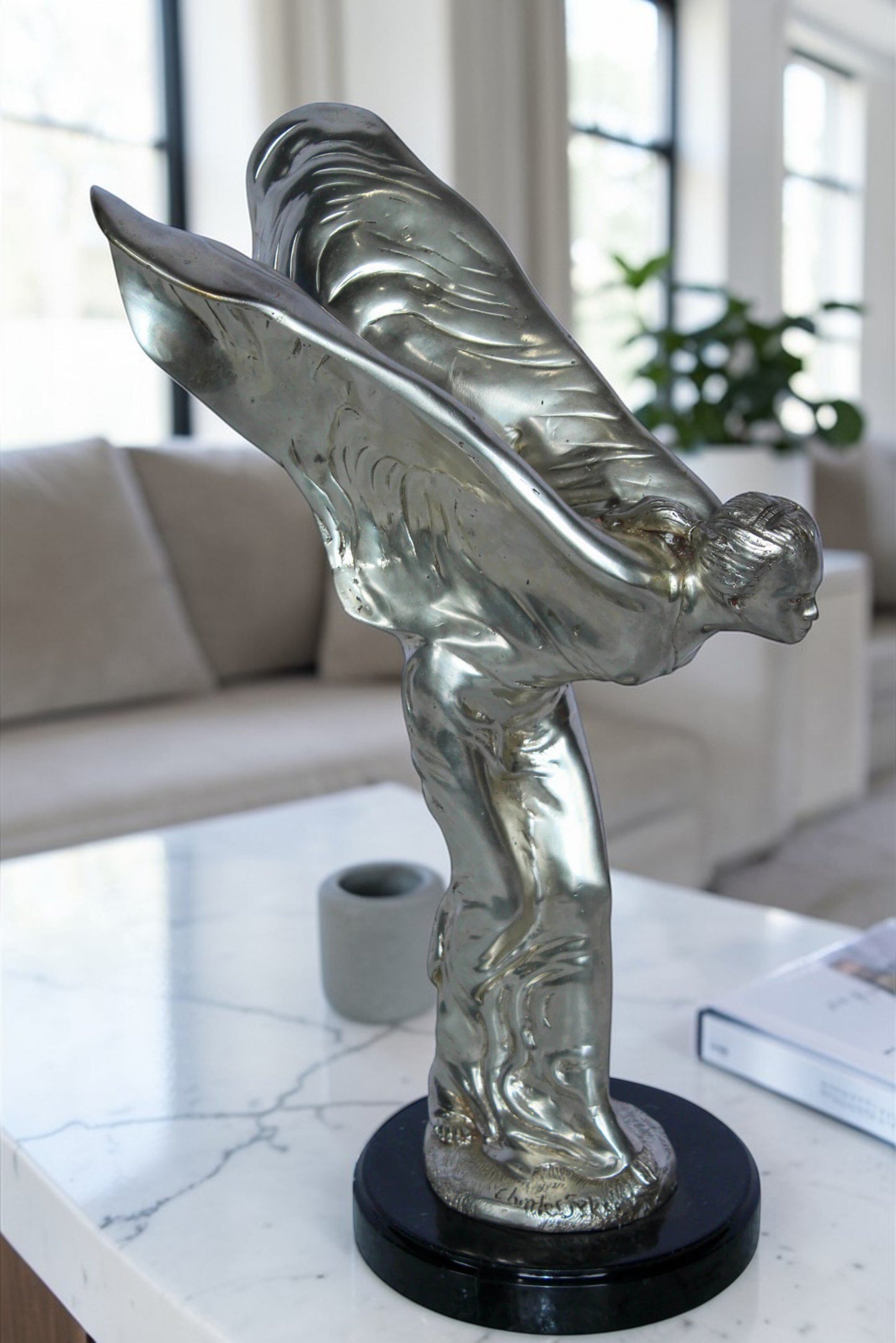 Spirit of Ecstasy Rolls Royce Replica Bronze Statue 7" x 11" x 16"H