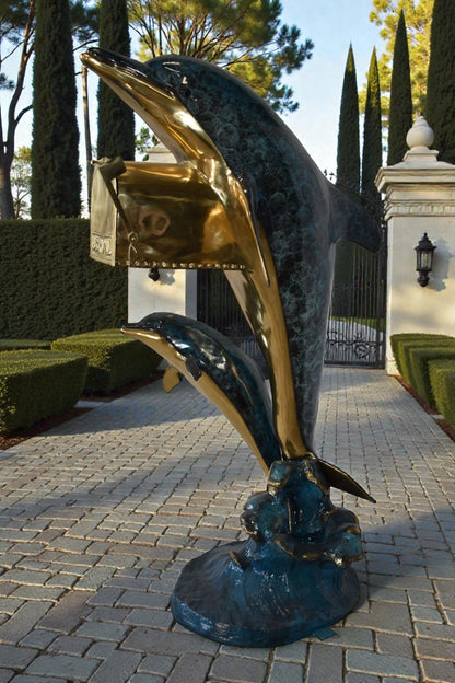 Two Dolphins Mailbox Made of Bronze Statue Size: 48" x 31" x 68"H
