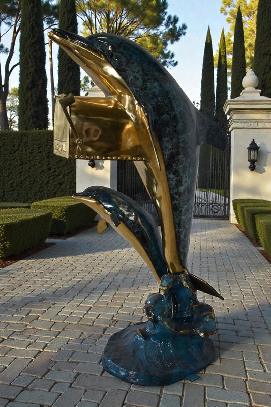 Two Dolphins Mailbox Made of Bronze Statue Size: 48" x 31" x 68"H
