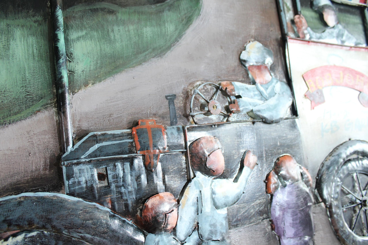 NIFAO Handmade Metal Wall Art Vintage Street Scene Raised Design 79" x 39" x 1"H