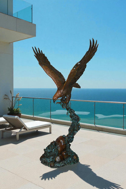 Flying Eagle on Wave Bronze Statue -  Size: 25"L x 35"W x 57"H.