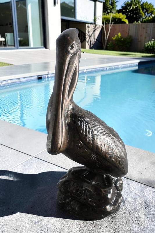 Classic Pelican on Rock Perch Handcrafted Aluminum Decor 13"x7"x28"H