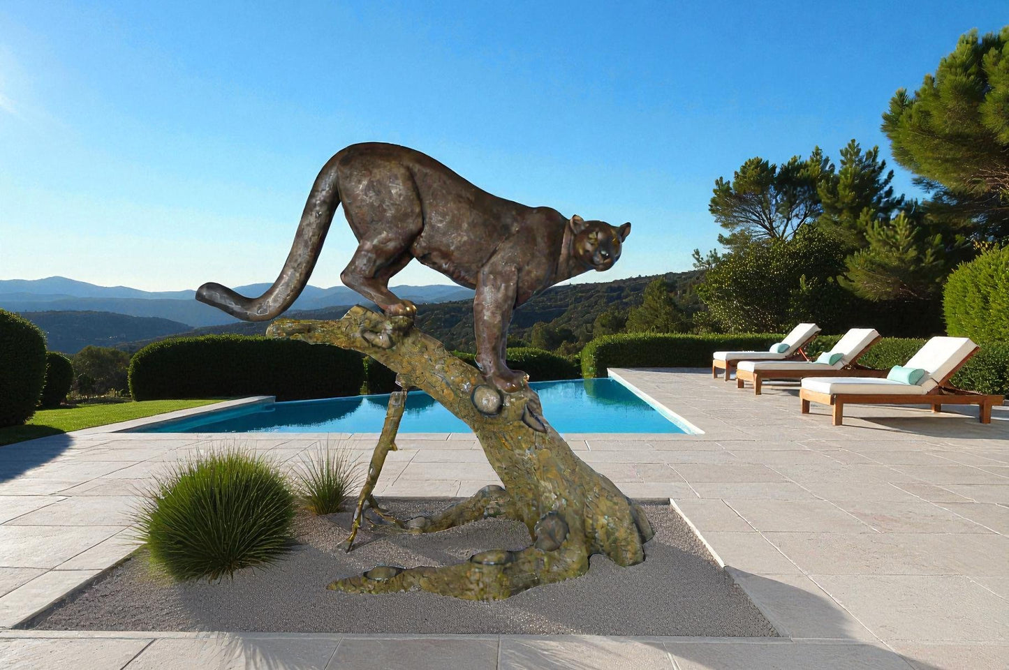 Mountain Lion Bronze Statue -  Size: 73"L x 41"W x 65"H.
