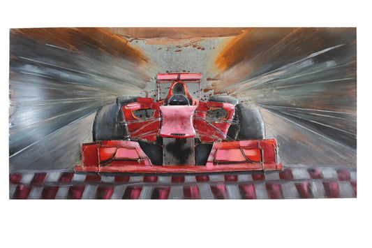 NIFAO Formula One Inspired Red Racing Car 3D Metal Wall Art 79" x 2" x 40"H
