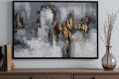 Ferris Wheel Abstract Canvas Painting Gray Gold Framed Art 41"x61"