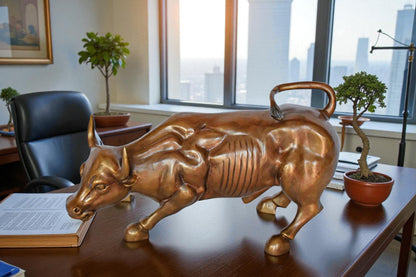 Wall Street Bull replica bronze statue - Size: 15"L x 7"W x 9"H.