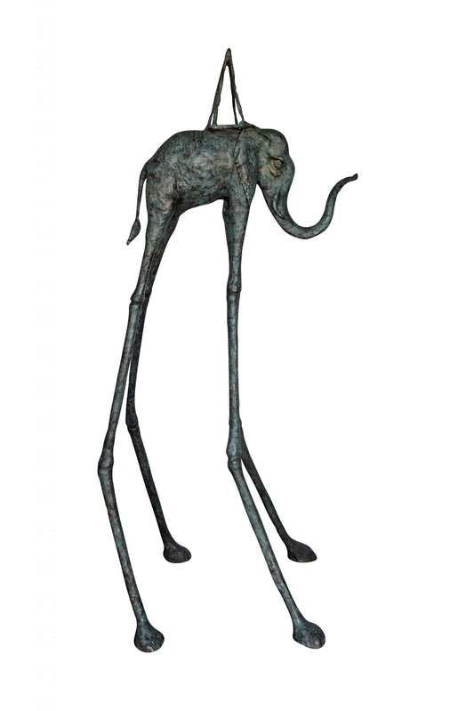 Modern Art Green Patina Tall Elephant Bronze Statue - Size: 26"L x 27"W x 67"H.