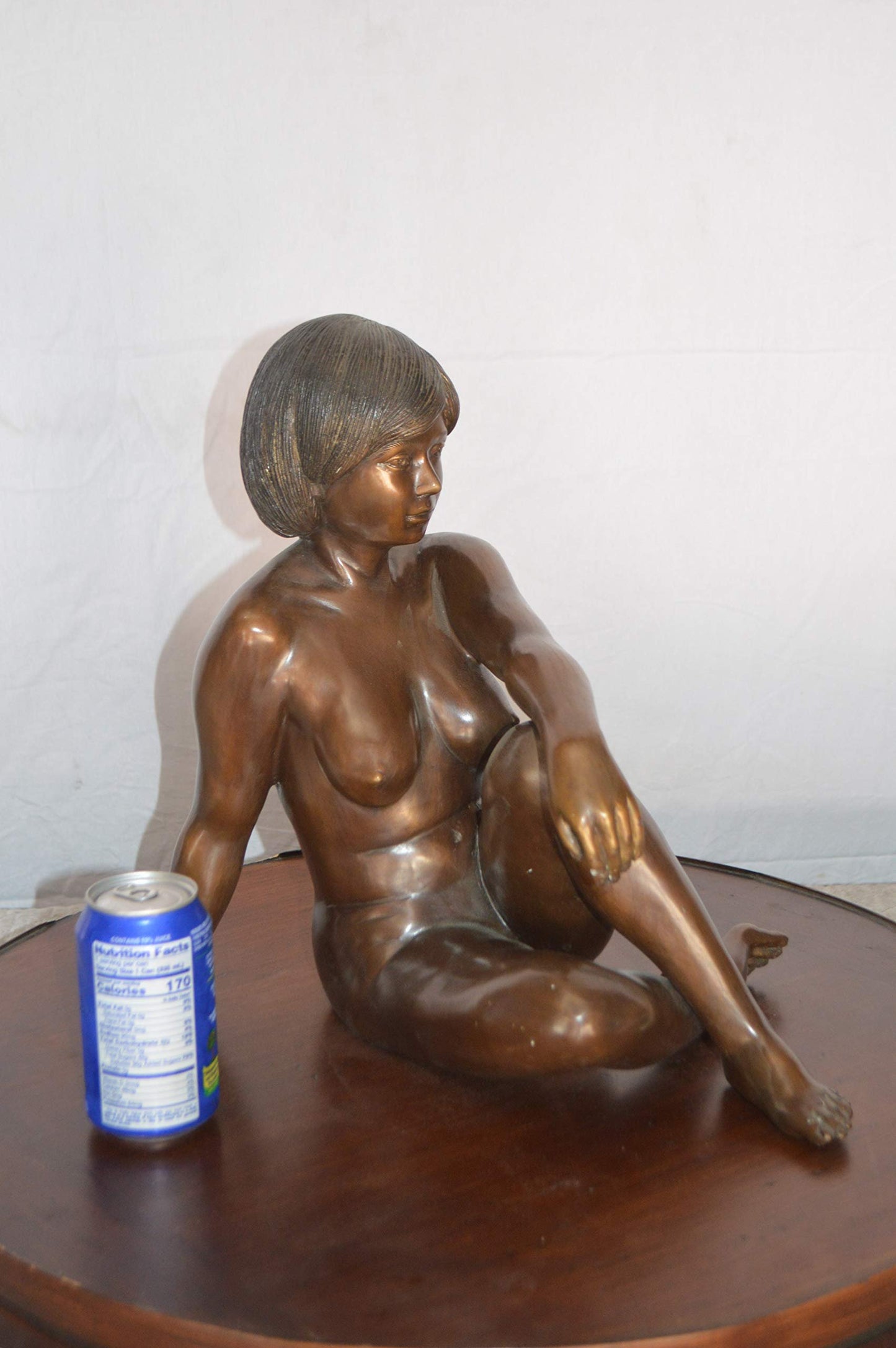 Young Lady Sitting Nude Bronze Statue Art Nude -  Size: 10"L x 18"W x 15"H.