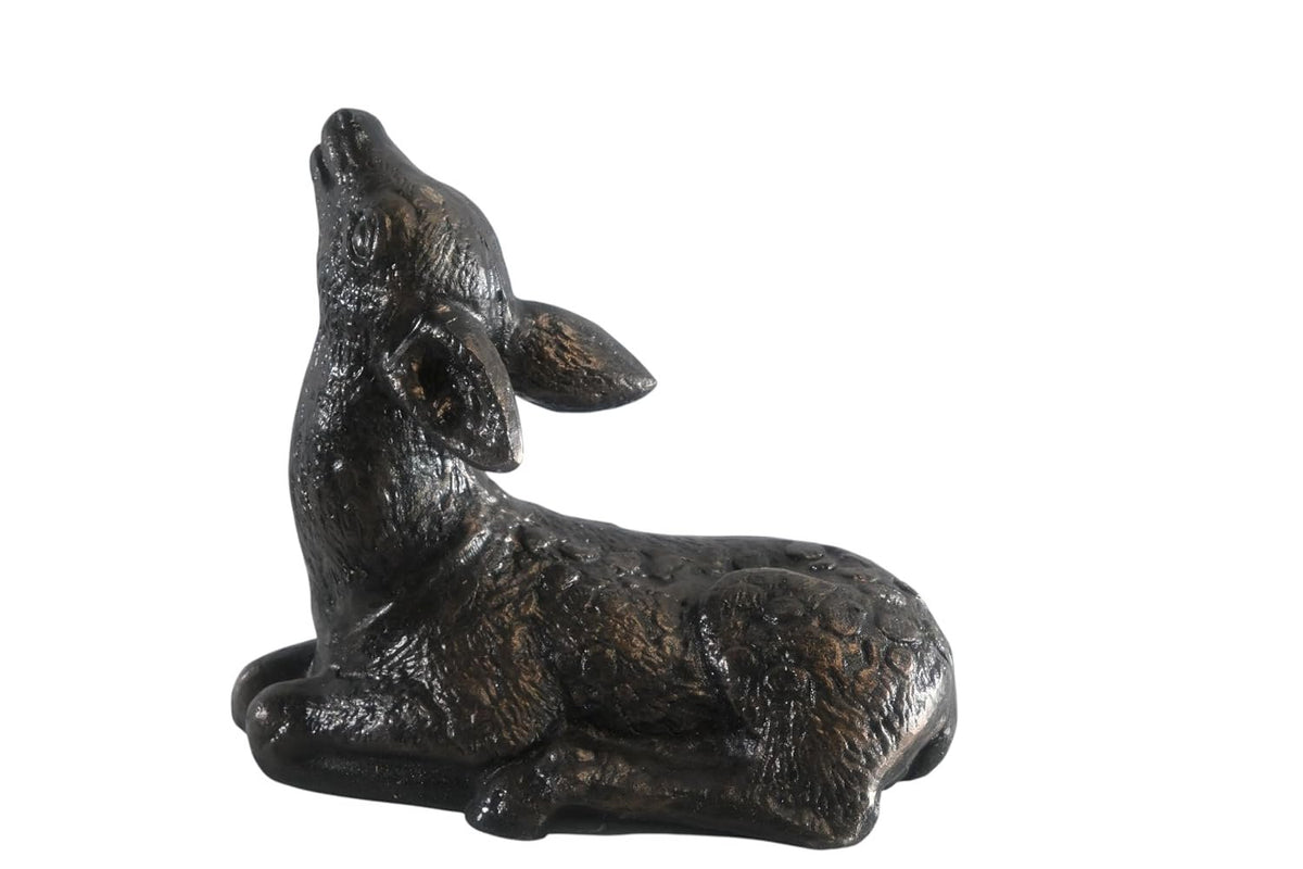 Cast Aluminum Resting Fawn Statue Bronze Finish Yard Art 12"x5"x12"H