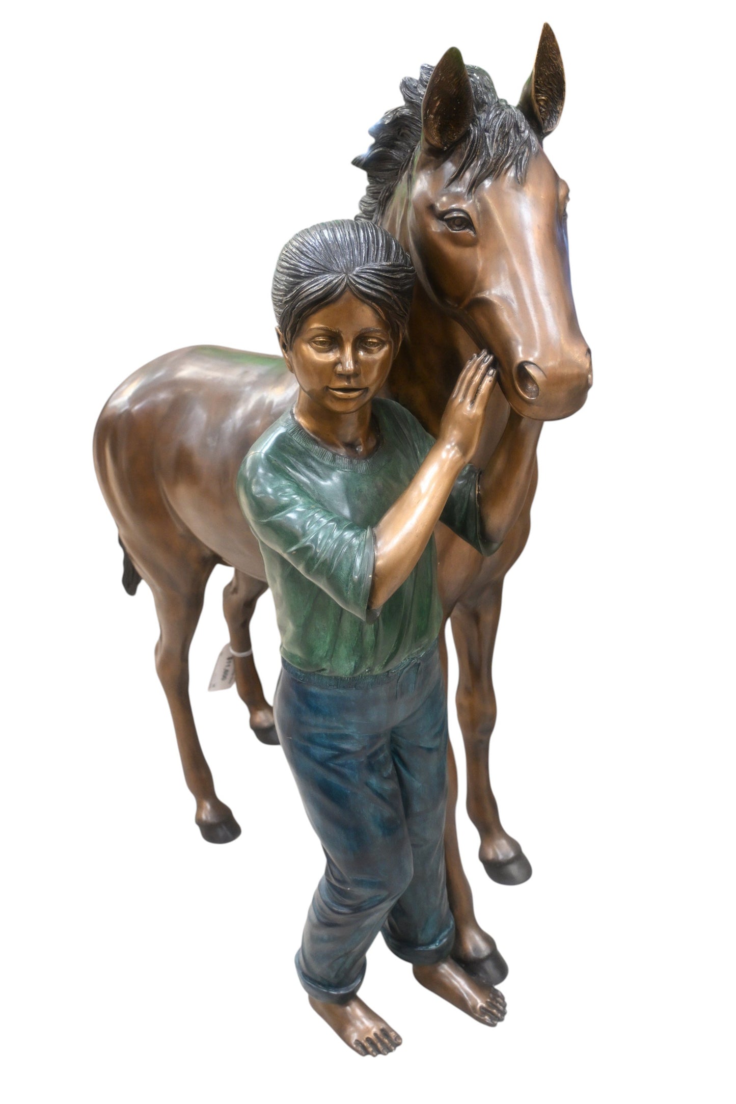 Young Girl and her pony Bronze Statue -  Size: 48"L x 20"W x 48"H.