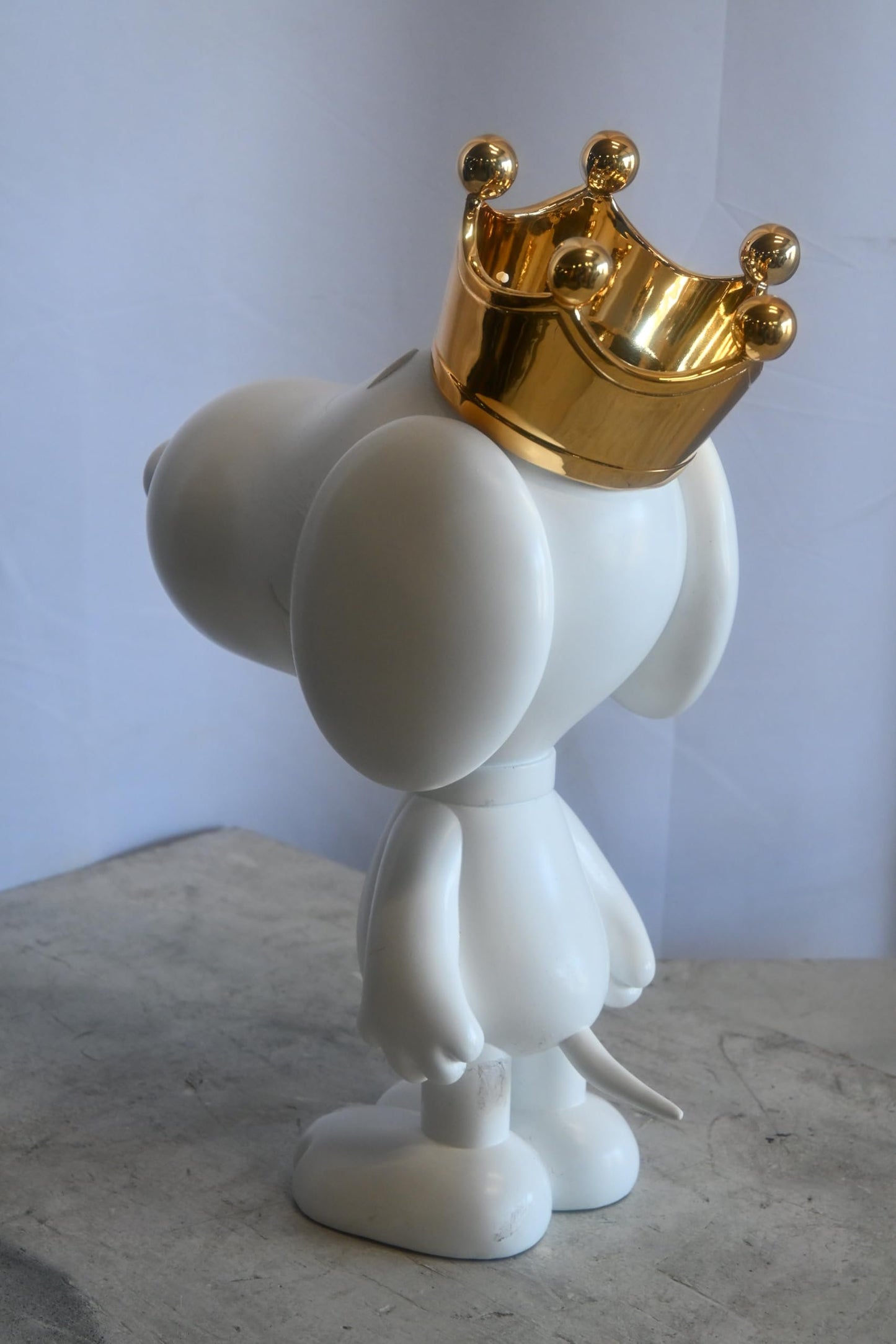 White Resin Snoopy Inspired Dog Figurine with Gold Crown 12"x8"x18"H