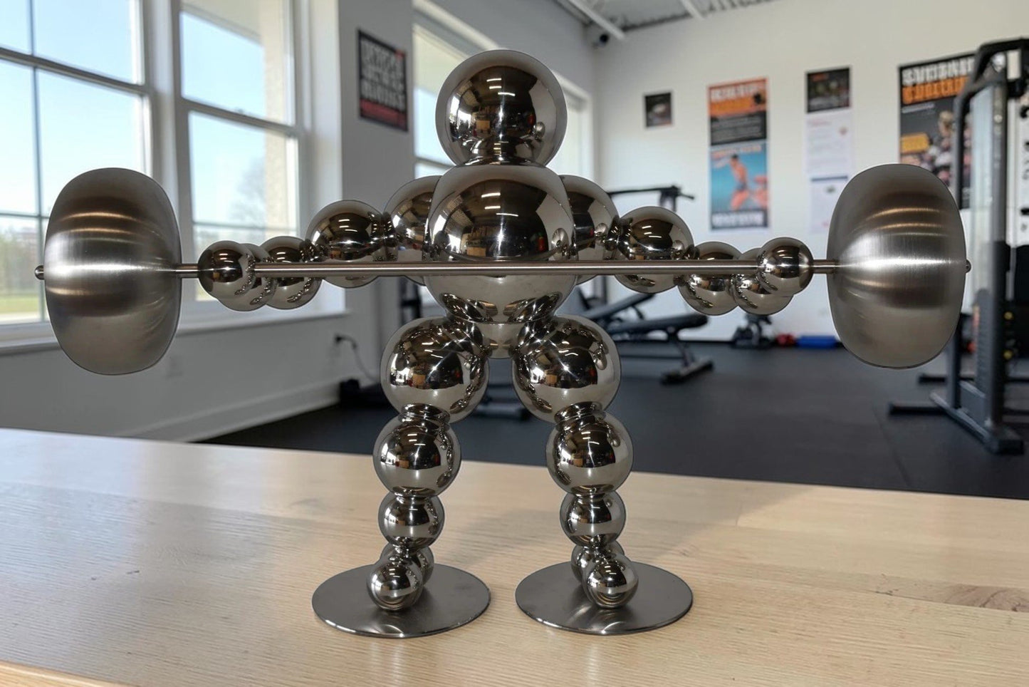 Modern Art Weightlifter Second Pull Position Chrome Statue Size: 20" x 9" x 12"H