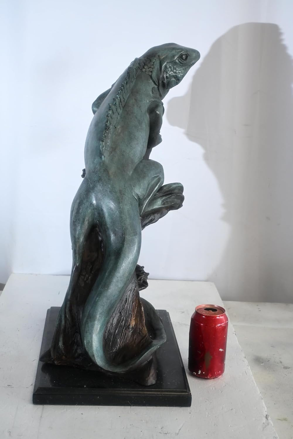 Bronze Iguana Sculpture on Branch with Marble Base 20"x7"x22"H