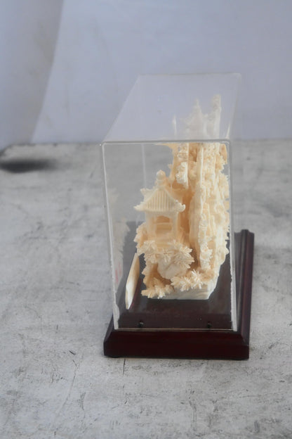 Carved Resin Chinese Pagoda Temple Garden in Case 8"x4"x7"H