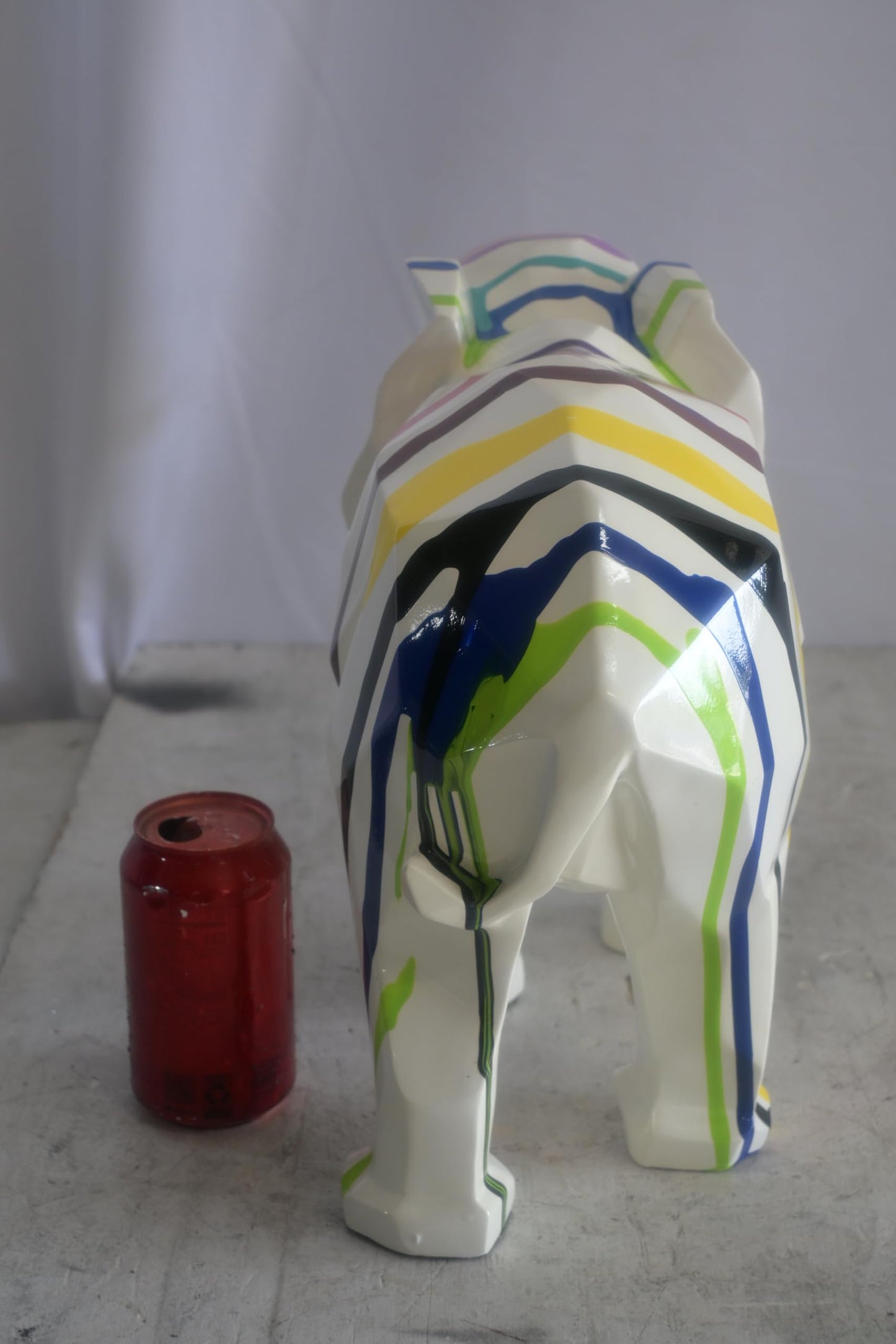 Geometric Resin Elephant Statue with Multicolor Drip Art 22"x8"x12"H