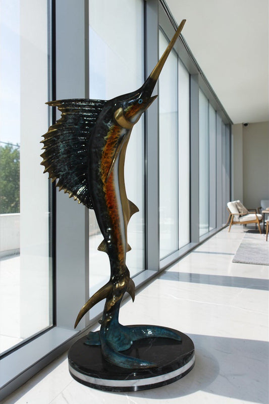 One Sailfish Bronze Statue -  Size: 18"L x 18"W x 43"H.