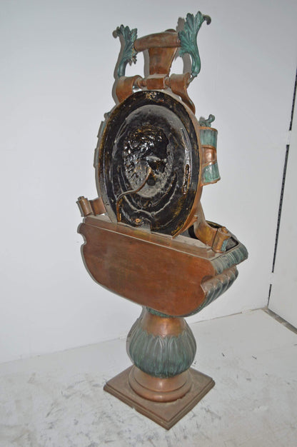 Lion Head Wall Fountain made of Bronze Statue - Size: 32"L x 22"W x 70"H.