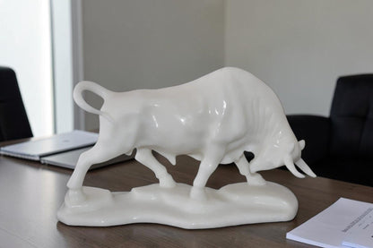 Wall Street Bull Made of White Marble Size: 11" x 5" x 7"H