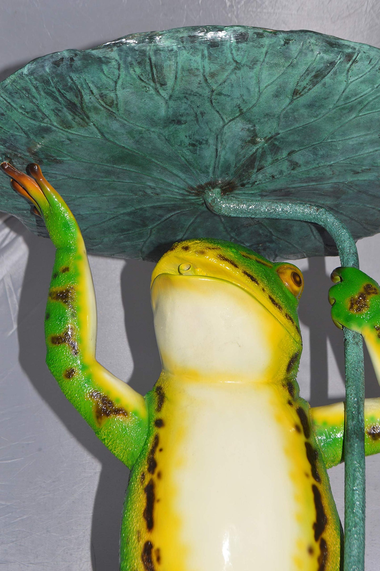 Frog with Umbrella Colored Fountain Bronze Statue -  Size: 22"L x 22"W x 43"H.